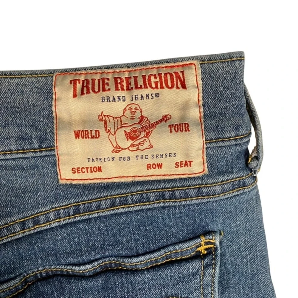 True Religion Geno Relaxed Slim Sz 40 Jeans Med Wash Blue Horseshoe‎ Custom Hem